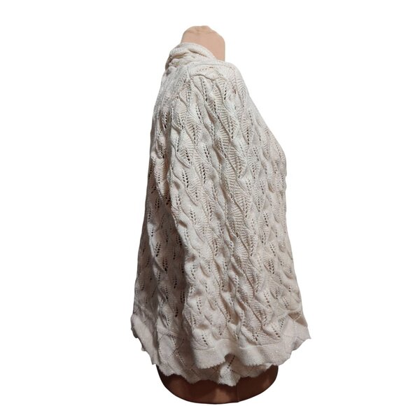 JM Collection XL Petite Sweater Cream Metallic Open Knit Cardigan 3/4 Sleeve - Picture 8 of 14